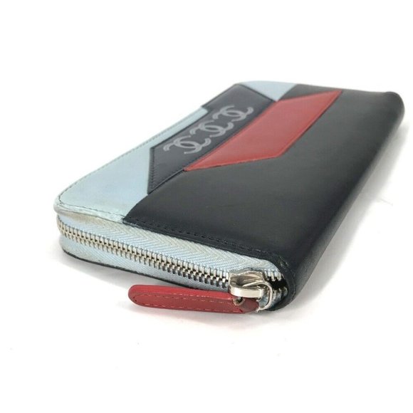 CHANEL airline triple coco Long wallet Zip Around Long Wallet Black/Light blue - Picture 5 of 16